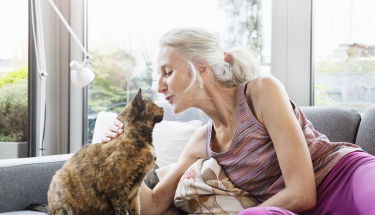 Vrouw met kat in de huiskamer