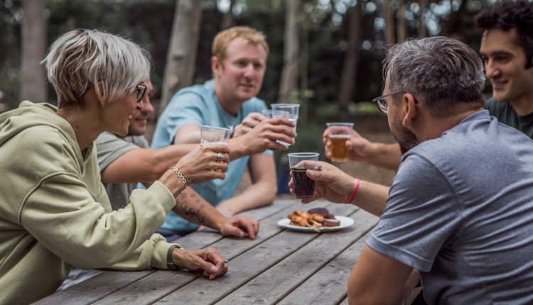 Familie feest aan de picknicktafel