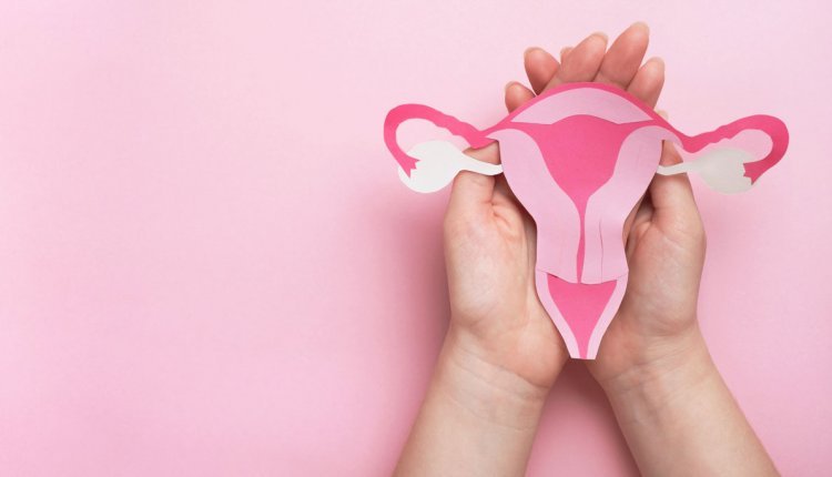 handen met illustratie van baarmoeder