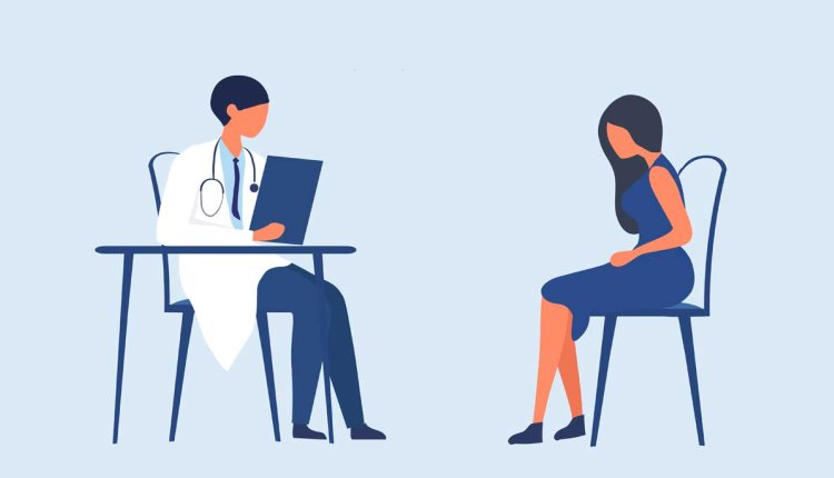 Illustratie van vrouw bij de dokter