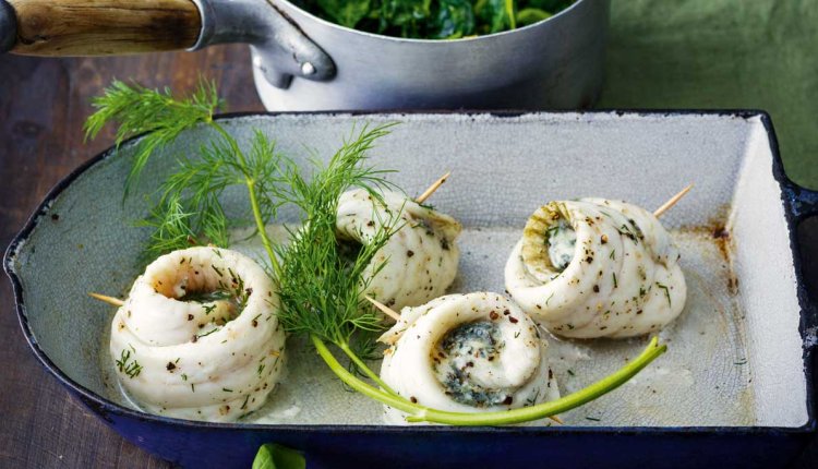 Gevulde scholfilet met bladspinazie