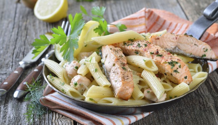 penne met zalm