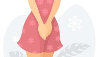 illustratie van vrouw met handen voor haar kruis