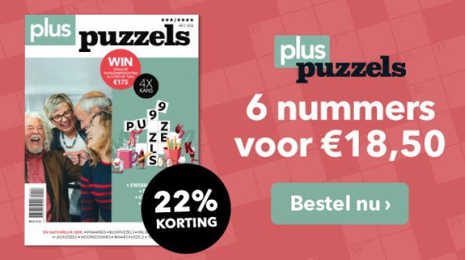 Banner Plus Puzzels met aanbod: 6 nummers voor €18,50 en 22% korting.