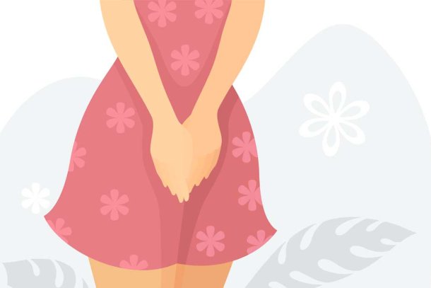 illustratie van vrouw met handen voor haar kruis