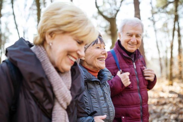 Vrolijke senioren aan het wandelen